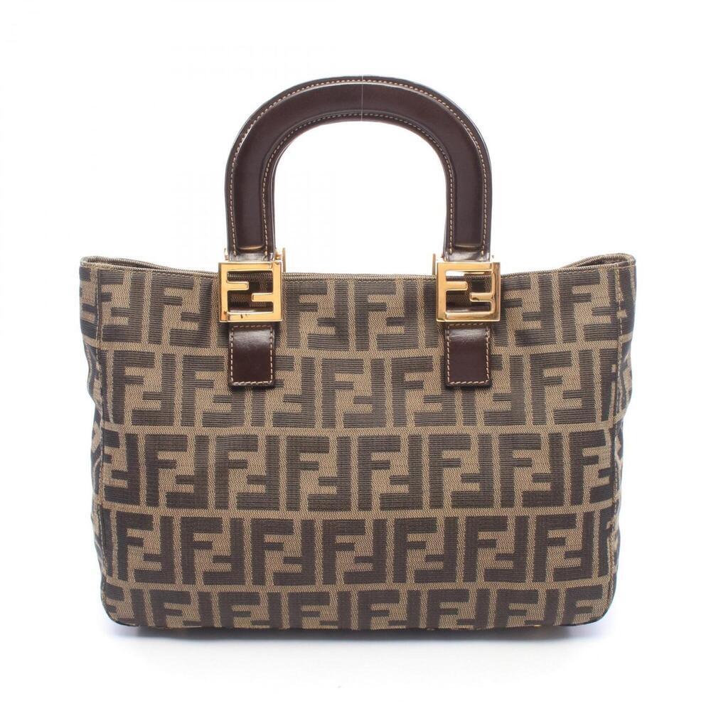 Fendi Zucca handbag, canvas and leather, women's, brown black.